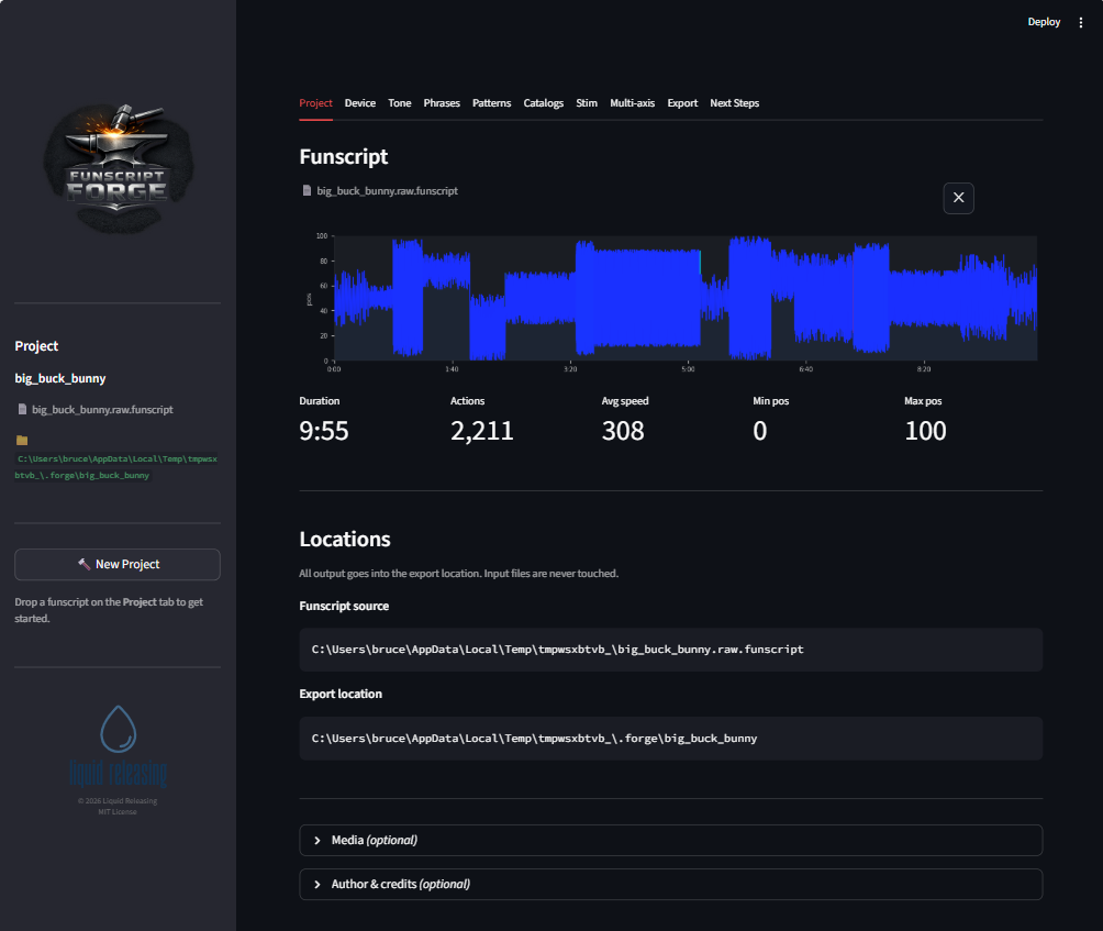 Project tab with funscript loaded