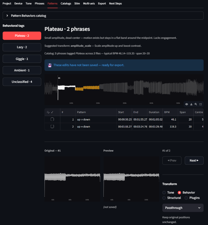 Pattern Editor with tag selector and instance table